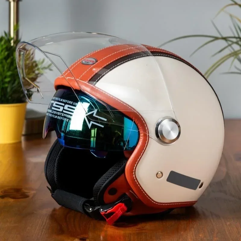 Винтажный кожаный мотошлем с о – обзор и цена Vintage Open Face Retro Helmet