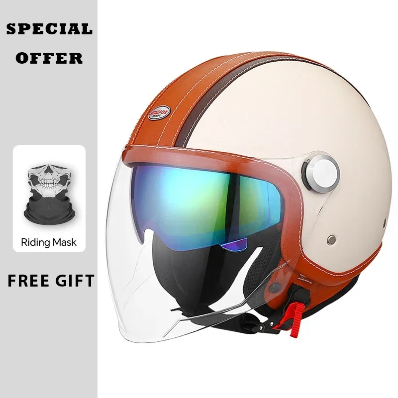 Винтажный кожаный мотошлем с о – обзор и цена Vintage Open Face Retro Helmet